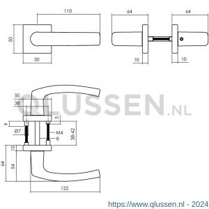 Intersteel Living 0059 deurkruk Denham op rozet 50x50x10 mm met 7 mm nokken zwart 0023.005902