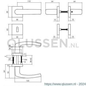 Intersteel Living 0059 deurkruk Denham op rozet 50x50x10 mm met 7 mm nokken met sleutelplaatje zwart 0023.005903