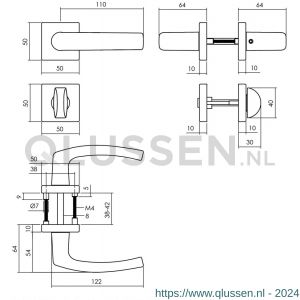 Intersteel Living 0059 deurkruk Denham op rozet 50x50x10 mm met 7 mm nokken met WC-sluiting 8 mm zwart 0023.005910