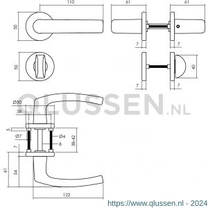 Intersteel Living 0060 deurkruk Denham op rozet diameter 50x7 mm met 7 mm nokken met WC-sluiting 8 mm zwart 0023.006010