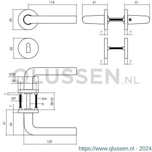 Intersteel Living 0073 deurkruk Derby op rozet diameter 50x7 mm met 7 mm nokken met sleutelplaatje zwart 0023.007303