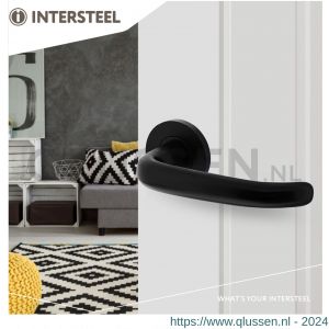 Intersteel Living 0101 deurkruk sabel op geveerde rozet diameter 55x8 mm met nokken diameter 6x12 mm aluminium zwart 0023.010102