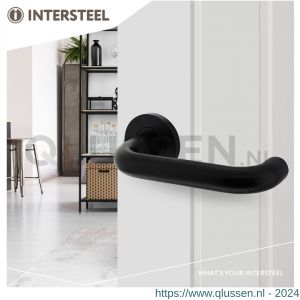 Intersteel Living 0102 deurkruk rond op geveerde rozet diameter 55x8 mm met nokken diameter 6x12 mm aluminium zwart 0023.010202