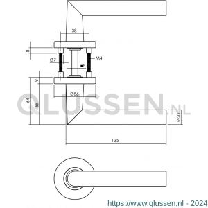 Intersteel Living 0103 deurkruk Hoek 90 graden op geveerde rozet diameter 55x8 mm met nokken diameter 6x12 mm aluminium zwart 0023.010302