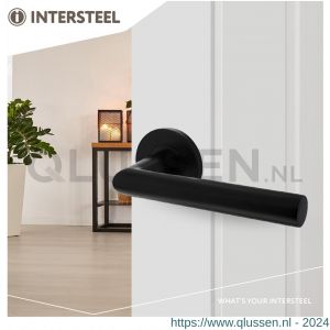 Intersteel Living 0103 deurkruk Hoek 90 graden op geveerde rozet diameter 55x8 mm met nokken diameter 6x12 mm aluminium zwart 0023.010302