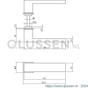 Intersteel Living 0922 deurkruk Amsterdam met vierkante minimalistische rozetten zelfklevend 30x30 mm RVS zwart 0023.092202