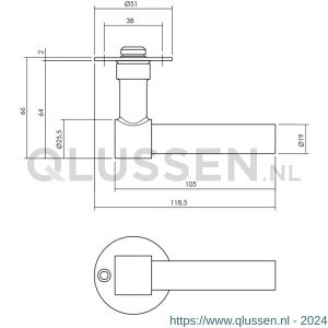 Intersteel Living 1670 gatdeel deurkruk L-model recht met ronde platte rozet 50x2 mm RVS-zwart 0023.167002A