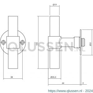 Intersteel Living 1671 gatdeel deurkruk T-model recht met ronde platte rozet 50x2 mm RVS-zwart 0023.167102A