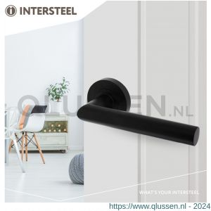 Intersteel Living 1693 deurkruk Bastian op ronde rozet 52x10 mm met nokken mat zwart 0023.169302