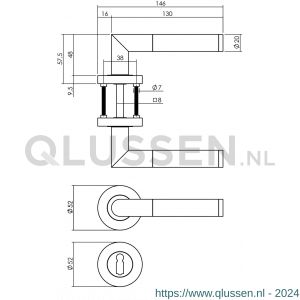 Intersteel Living 1693 deurkruk Bastian op ronde rozet 52x10 mm met nokken met sleutelplaatje mat zwart 0023.169303