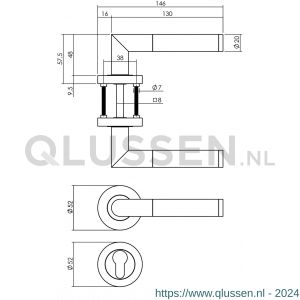 Intersteel Living 1693 deurkruk Bastian op ronde rozet 52x10 mm met nokken met profielcilinderplaatje mat zwart 0023.169305