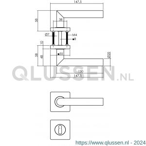 Intersteel Living 1707 deurkruk Bastian op rozet 55x55x10 mm met sleutelrozet zwart 0023.170703