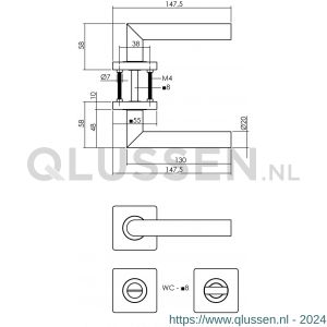 Intersteel Living 1707 deurkruk Bastian op rozet 55x55x10 mm met toiletsluiting 8 mm zwart 0023.170710