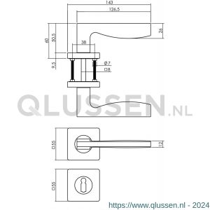 Intersteel Living 1710 deurkruk Apollo op vierkant rozet met nokken met sleutelplaatje mat zwart 0023.171003