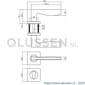 Intersteel Living 1710 deurkruk Apollo op vierkant rozet met nokken met profielcilinderplaatje mat zwart 0023.171005