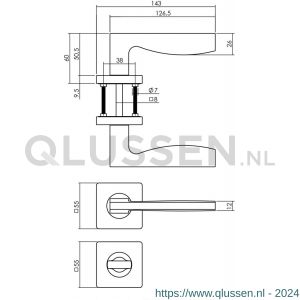 Intersteel Living 1710 deurkruk Apollo op vierkant rozet met nokken met WC sluiting 8 mm mat zwart 0023.171010