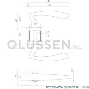 Intersteel Living 1711 deurkruk Zeus op vierkant rozet 7 mm nokken mat zwart 0023.171102