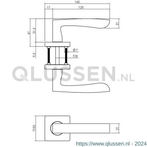 Intersteel Living 1712 deurkruk Minos op vierkant rozet 7 mm nokken mat zwart 0023.171202