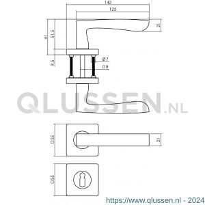 Intersteel Living 1712 deurkruk Minos op vierkant rozet met nokken met sleutelplaatje mat zwart 0023.171203