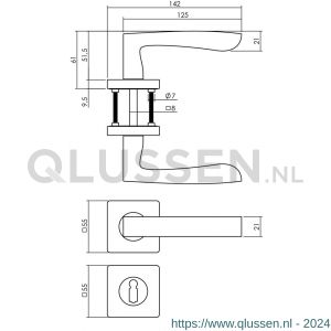 Intersteel Living 1712 deurkruk Minos op vierkant rozet met nokken met sleutelplaatje mat zwart 0023.171203