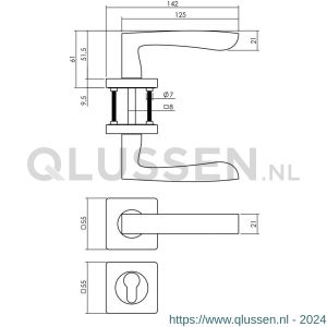 Intersteel Living 1712 deurkruk Minos op vierkant rozet met nokken met profielcilinderplaatje mat zwart 0023.171205