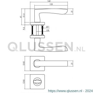 Intersteel Living 1712 deurkruk Minos op vierkant rozet met nokken met WC sluiting 8 mm mat zwart 0023.171210