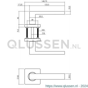 Intersteel Living 1713 gatdeel deurkruk deurkruk Hera op vierkant rozet 7 mm nokken mat zwart rechts wijzend 0023.171302A