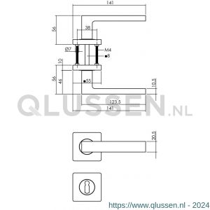 Intersteel Living 1713 deurkruk Hera op vierkant rozet 7 mm nokken met sleutelplaatje mat zwart 0023.171303