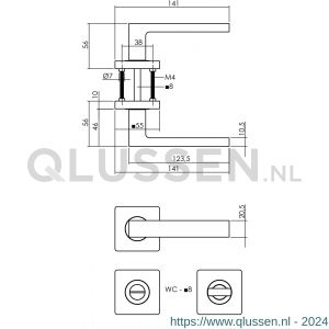 Intersteel Living 1713 deurkruk Hera op vierkant rozet 7 mm nokken met WC-sluiting 8 mm mat zwart 0023.171310