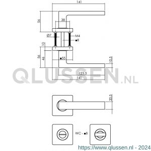 Intersteel Living 1713 deurkruk Hera op vierkant rozet 7 mm nokken met WC-sluiting 8 mm mat zwart 0023.171310