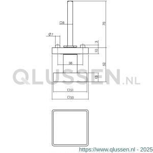 Intersteel Living 2126 knop vierkant vast op rozet 55x55x10 mm met nokken en stift zwart 0023.212602