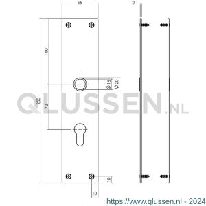 Intersteel Living 2688 schild renovatie rechthoekig 250x55 mm x 2 mm profielcilindergat 72 mm RVS-mat zwart 0023.268836