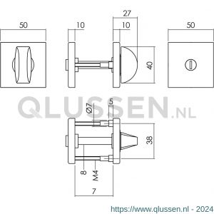 Intersteel Living 3093 WC-sluiting 8 mm kunststof verdekt met nokken vierkant 50x50x10 mm aluminium zwart 0023.309360