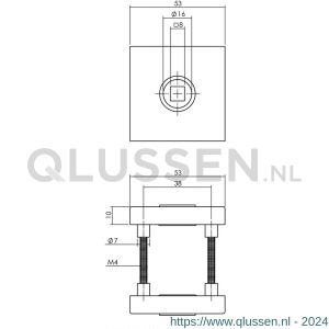 Intersteel Living 3406 rozet massief RVS verdekt met nokken vierkant 53x53x10 mm met 2-weg veerconstructie geheel RVS zwart 0023.340604