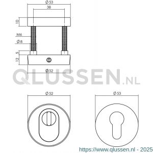 Intersteel Living 3755 SKG3 veiligheids rozet rond verdekt met kerntrek beveiliging M6 RVS-mat zwart 0023.375561