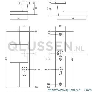 Intersteel Living 3794 SKG3 veiligheids schilden rechthoekig geveerd greep-kruk profielcilindergat 55 mm met kerntrek beveiliging aluminium zwart 0023.379429