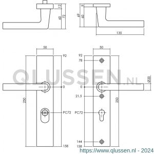 Intersteel Living 3795 SKG3 veiligheids schilden rechthoekig geveerd kruk-kruk profielcilindergat 72 mm met kerntrek beveiliging aluminium zwart 0023.379536