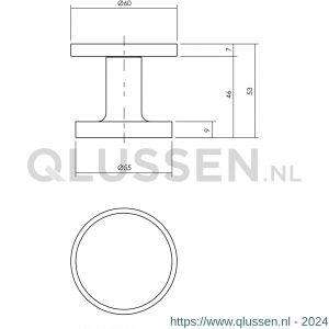 Intersteel Living 3929 voordeurknop plat diameter 55 mm op ronde achterplaat diameter 60 mm met éénzijdige montage aluminium zwart 0023.392911