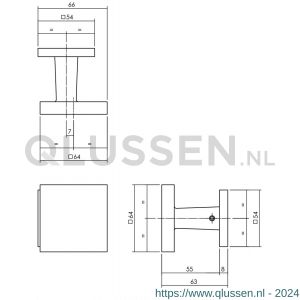 Intersteel Living 3930 voordeurknop vast verkropt vierkant 64/54 éénzijdige montage RVS-mat zwart 0023.393049