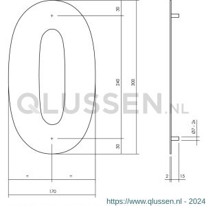 Intersteel Living 4021 huisnummer 0 XL hoogte 300 mm RVS-mat zwart 0023.402110