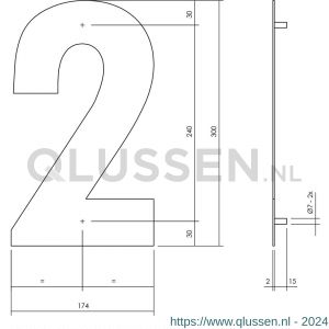 Intersteel Living 4021 huisnummer 2 XL hoogte 300 mm RVS-mat zwart 0023.402112