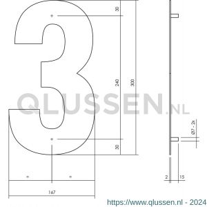 Intersteel Living 4021 huisnummer 3 XL hoogte 300 mm RVS-mat zwart 0023.402113