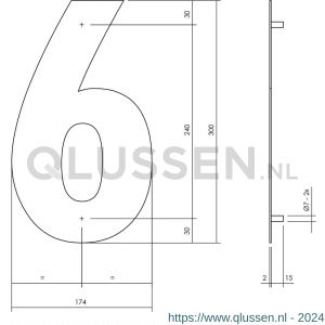 Intersteel Living 4021 huisnummer 6 XL hoogte 300 mm RVS-mat zwart 0023.402116