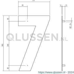 Intersteel Living 4021 huisnummer 7 XL hoogte 300 mm RVS-mat zwart 0023.402117