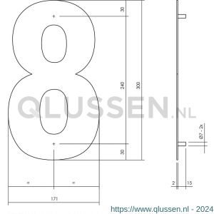 Intersteel Living 4021 huisnummer 8 XL hoogte 300 mm RVS-mat zwart 0023.402118