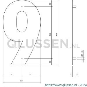 Intersteel Living 4021 huisnummer 9 XL hoogte 300 mm RVS-mat zwart 0023.402119