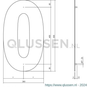 Intersteel Living 4021 huisnummer 0 XXL hoogte 500 mm RVS-mat zwart 0023.402120