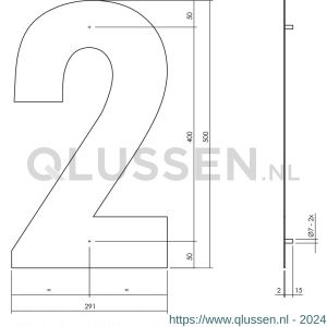 Intersteel Living 4021 huisnummer 2 XXL hoogte 500 mm RVS-mat zwart 0023.402122