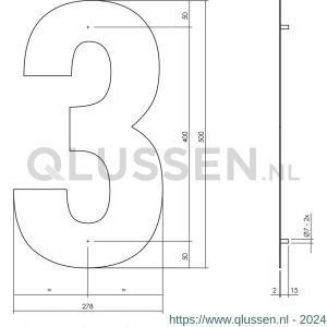 Intersteel Living 4021 huisnummer 3 XXL hoogte 500 mm RVS-mat zwart 0023.402123