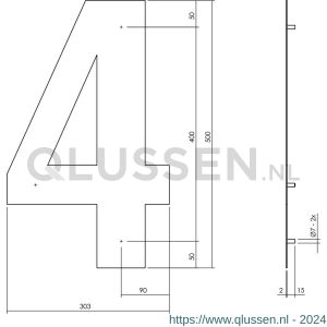 Intersteel Living 4021 huisnummer 4 XXL hoogte 500 mm RVS-mat zwart 0023.402124